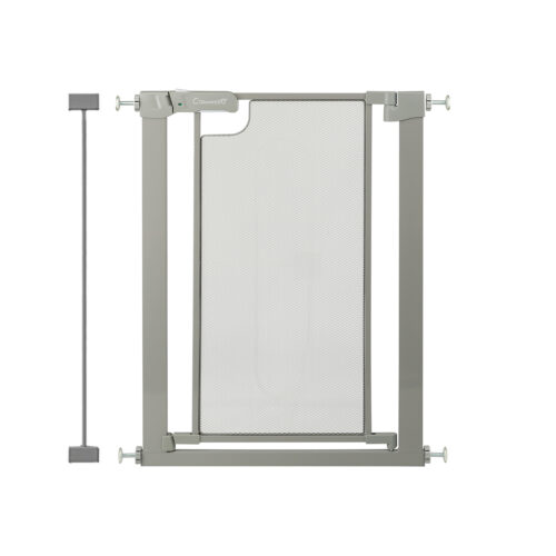 Callowesse Narrow Metal Mesh Child & Pet Safety Gate + 7cm Extension | 69-76cm x H76cm | Suitable for Doors & Stairs | Ash Grey