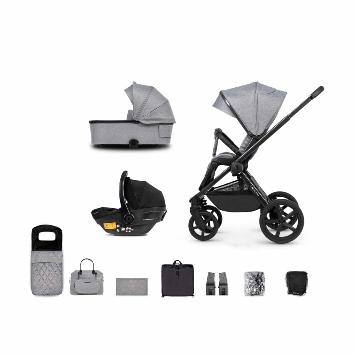 Venicci Upline 3 in 1 Pushchair, Carrycot & Car Seat Travel System Bundle - Classic Grey