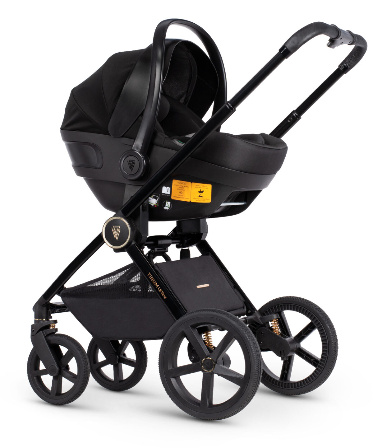 Venicci Upline 3 in 1 Pushchair, Carrycot & Car Seat Travel System - All Black - Image 7