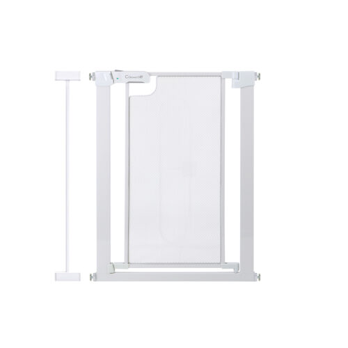 Callowesse Narrow Metal Mesh Child & Pet Safety Gate + 7cm Extension | 69-76cm x H76cm | Suitable for Doors & Stairs | Glacial White