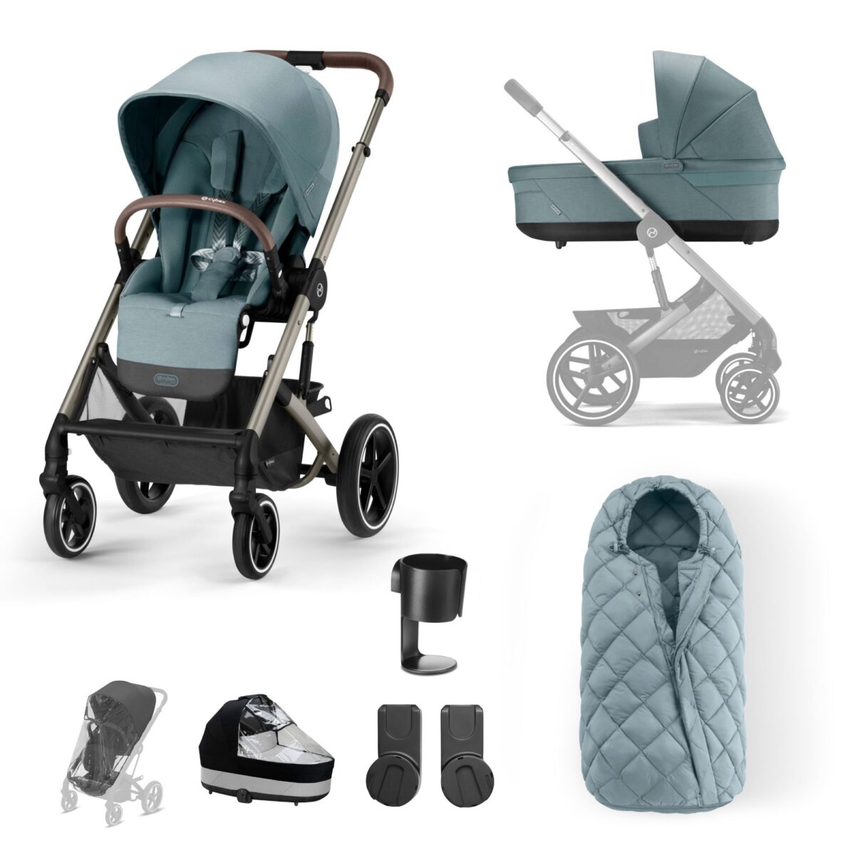 Cybex Balios S Lux Pushchair & Carrycot Travel System - Stormy Blue bundle
