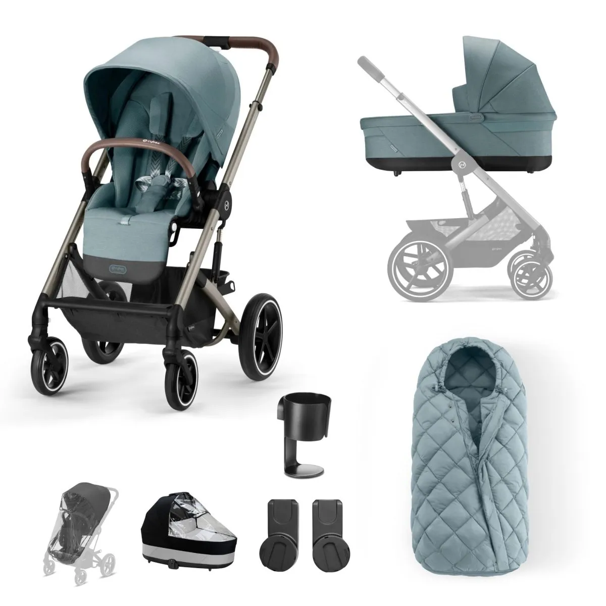 Cybex Balios S Lux Pushchair & Carrycot Travel System - Stormy Blue bundle