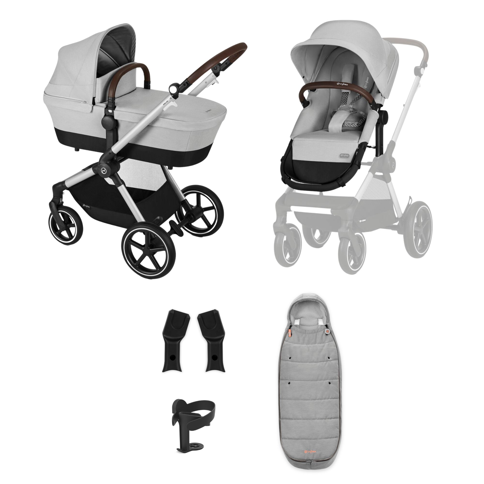 Cybex EOS Lux Pushchair & Carrycot Bundle - 2023 Edition - 7 Piece Bundle - Lava Grey from Olivers Baby Care