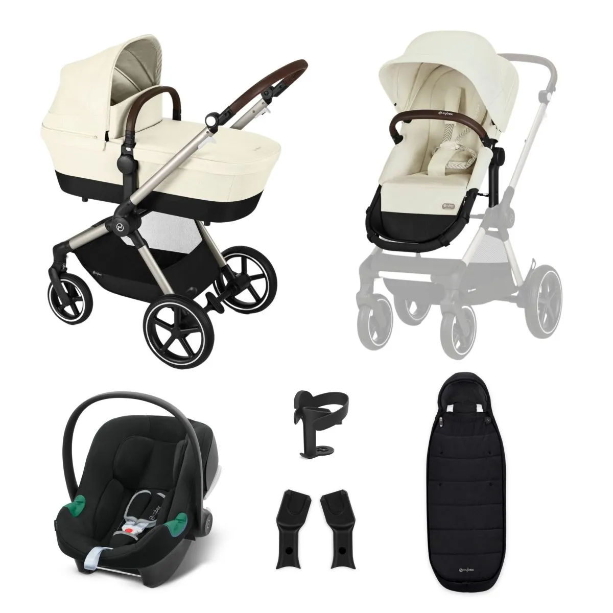 Cybex EOS Lux 2-in-1 Pushchair & Carrycot With Aton B2 Car Seat Bundle | i-size | ISOFIX | 2023 Edition
