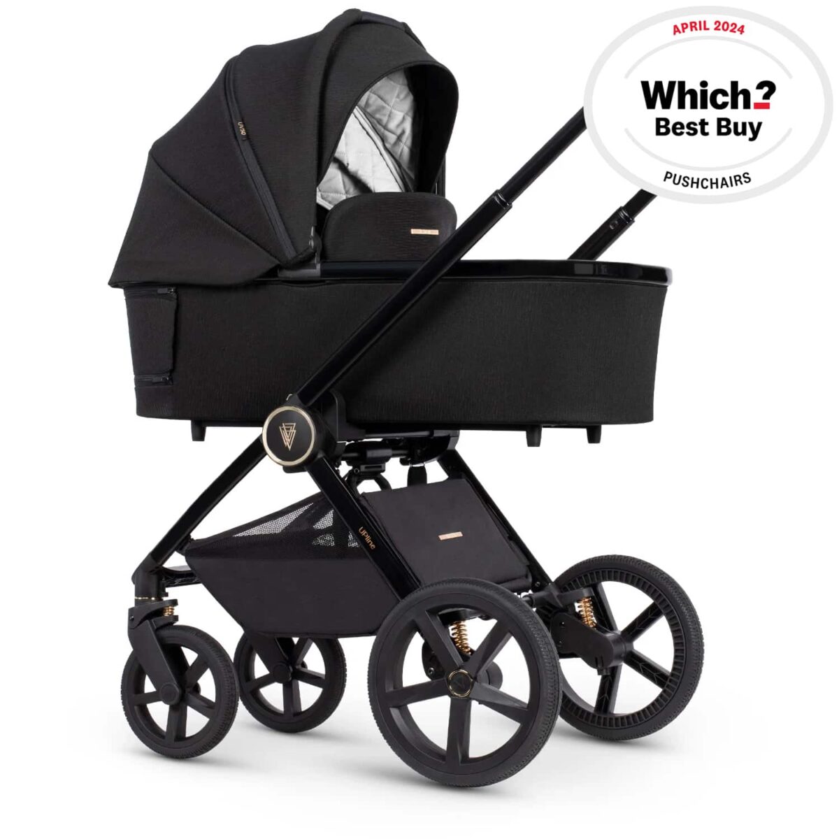 Venicci Upline 3 in 1 Pushchair, Carrycot & Car Seat Travel System - All Black - Image 2