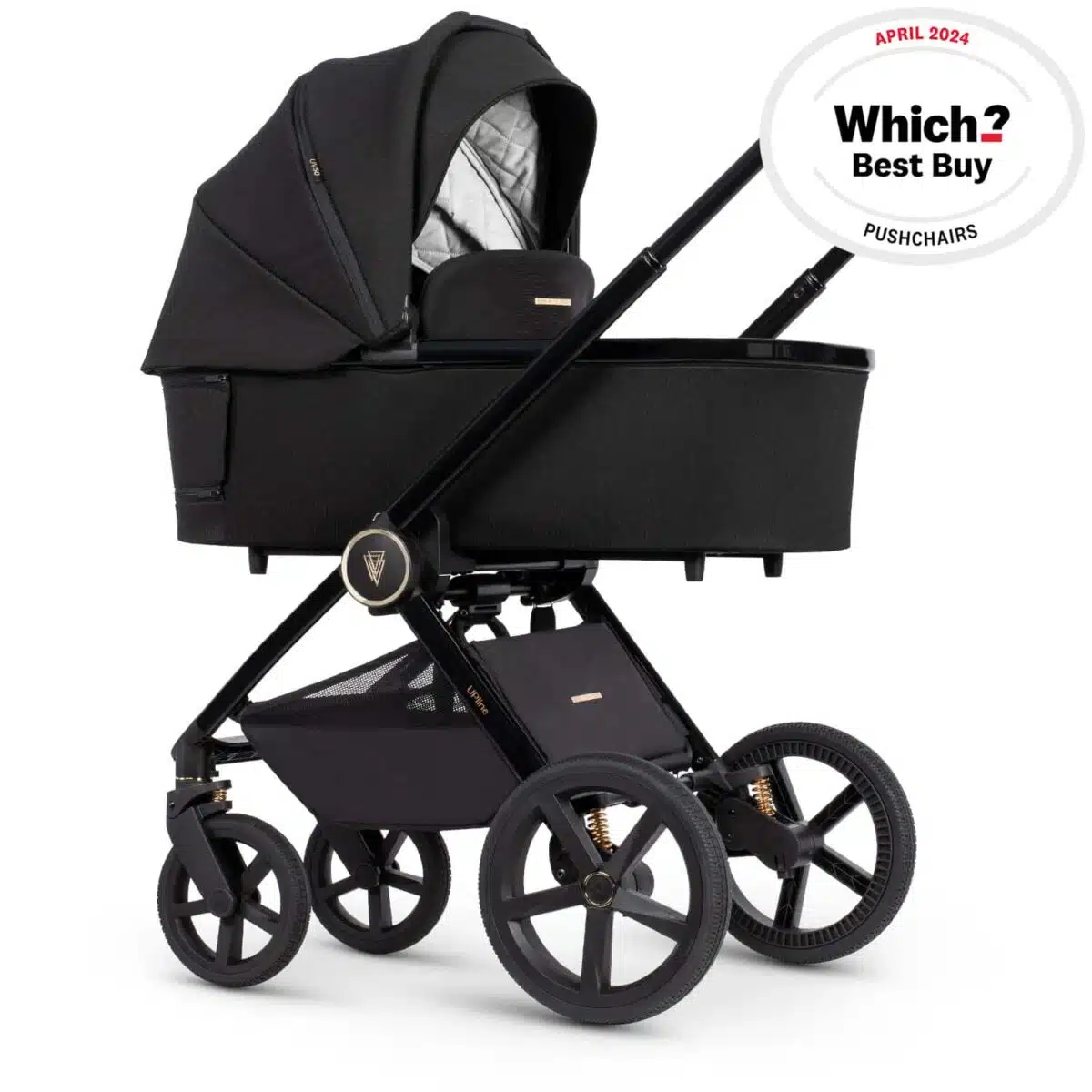 Venicci Upline 3 in 1 Pushchair, Carrycot & Car Seat Travel System - All Black - Image 2
