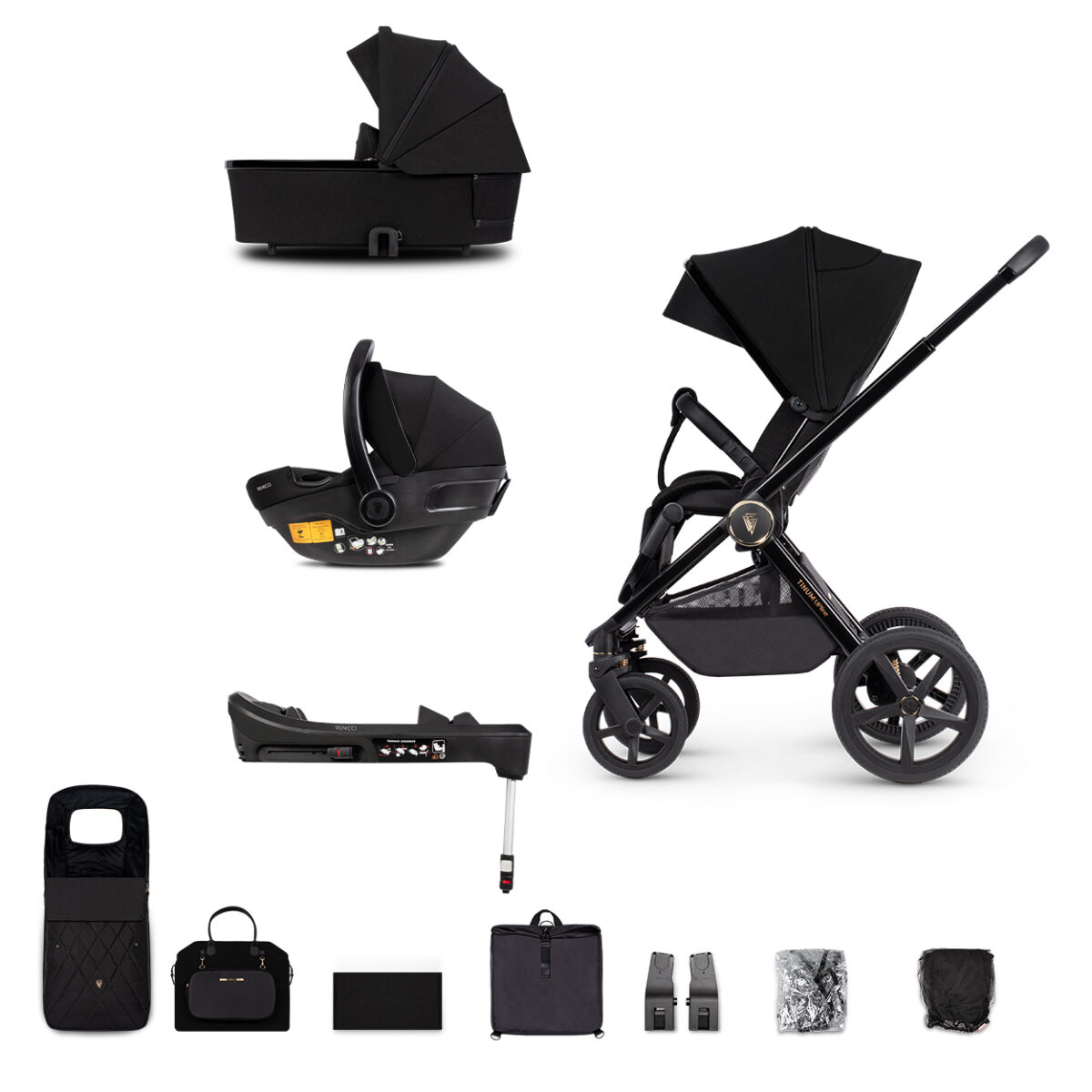 Venicci Upline 3 in 1 Travel System with Car Seat & ISOFIX Base - All Black