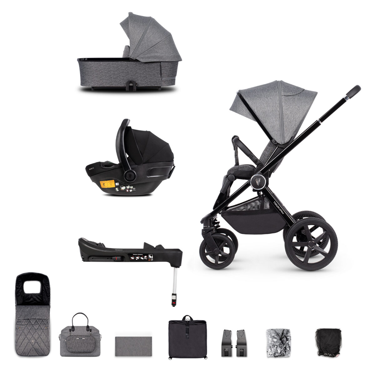 Venicci Upline 3 in 1 Travel System with i-Size Car Seat & Base - Slate Grey