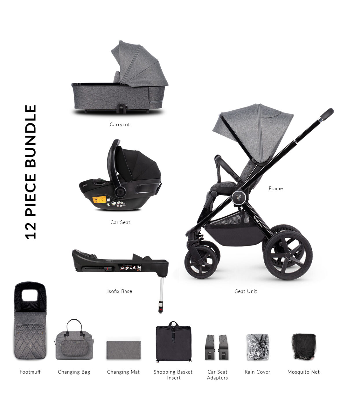 Venicci Upline 3 in 1 Travel System with i-Size Car Seat & Base - Slate Grey - Image 17