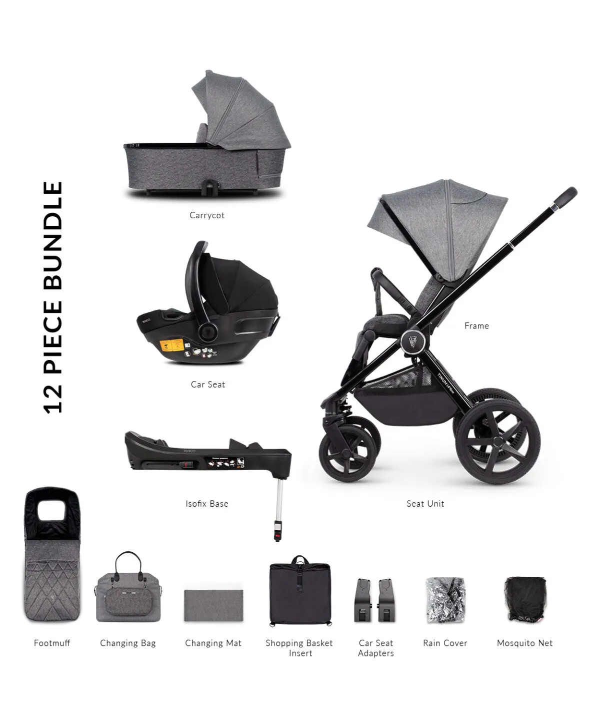 Venicci Upline 3 in 1 Travel System with i-Size Car Seat & Base - Slate Grey - Image 17