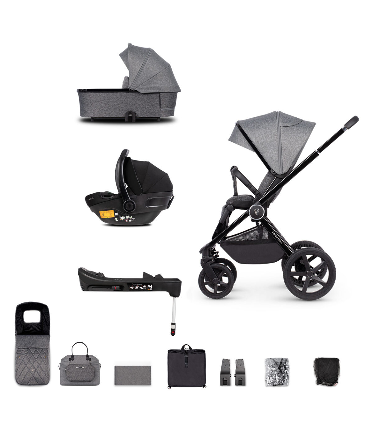 Venicci Upline 3 in 1 Travel System with i-Size Car Seat & Base - Slate Grey - Image 16