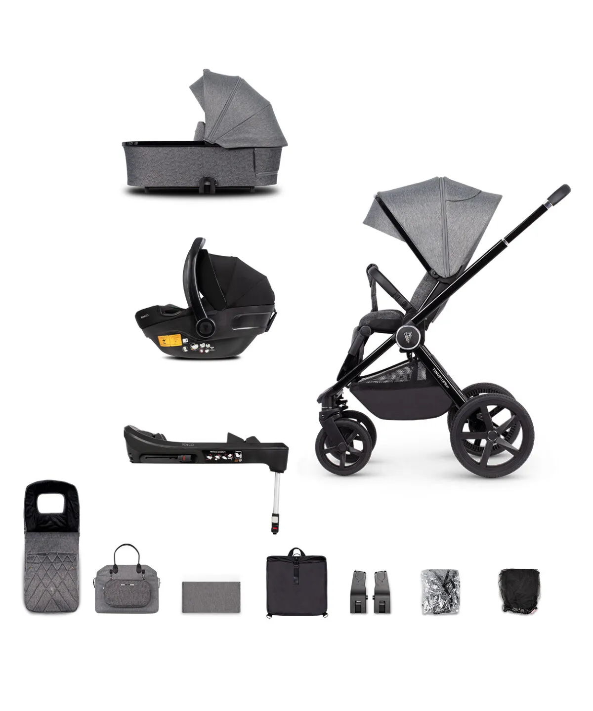 Venicci Upline 3 in 1 Travel System with i-Size Car Seat & Base - Slate Grey - Image 16