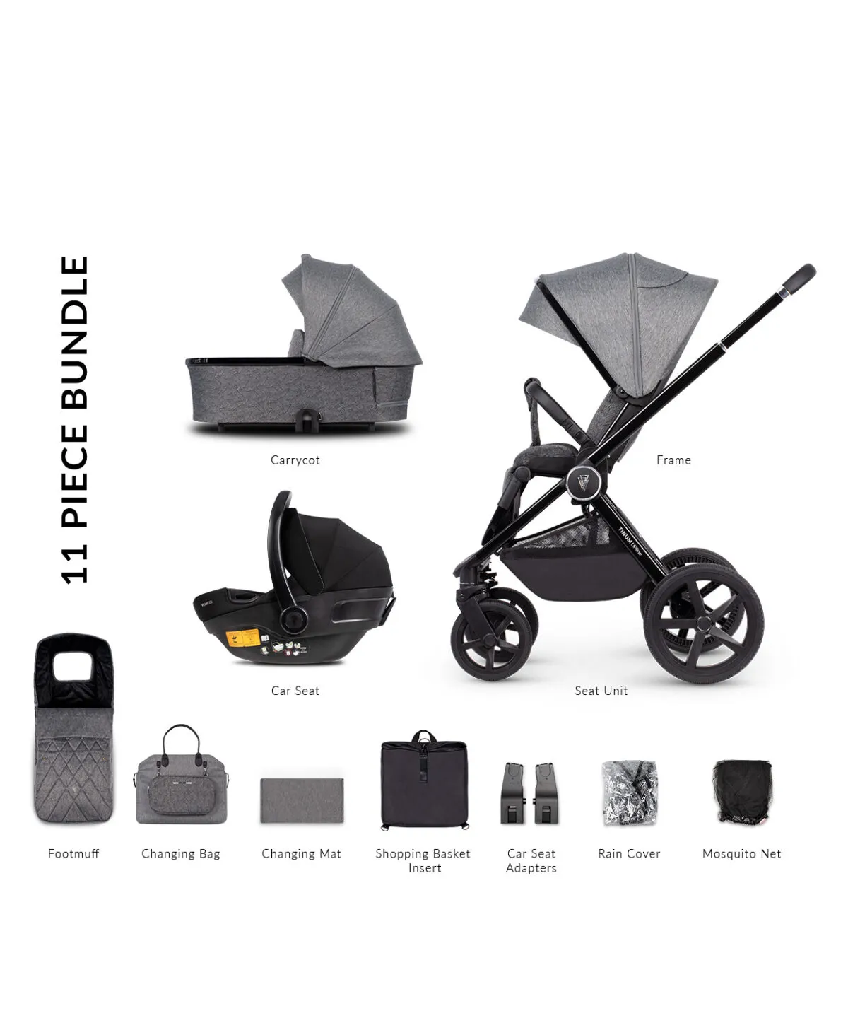 Venicci Upline 3 in 1 Travel System with i-Size Car Seat & Base - Slate Grey - Image 18