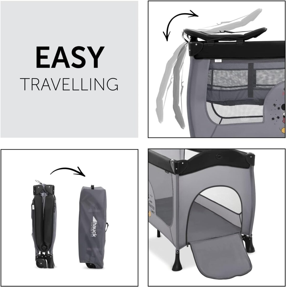Hauck Disney Sleep N Play Centre Travel Cot - Micky Mouse Grey - Image 4