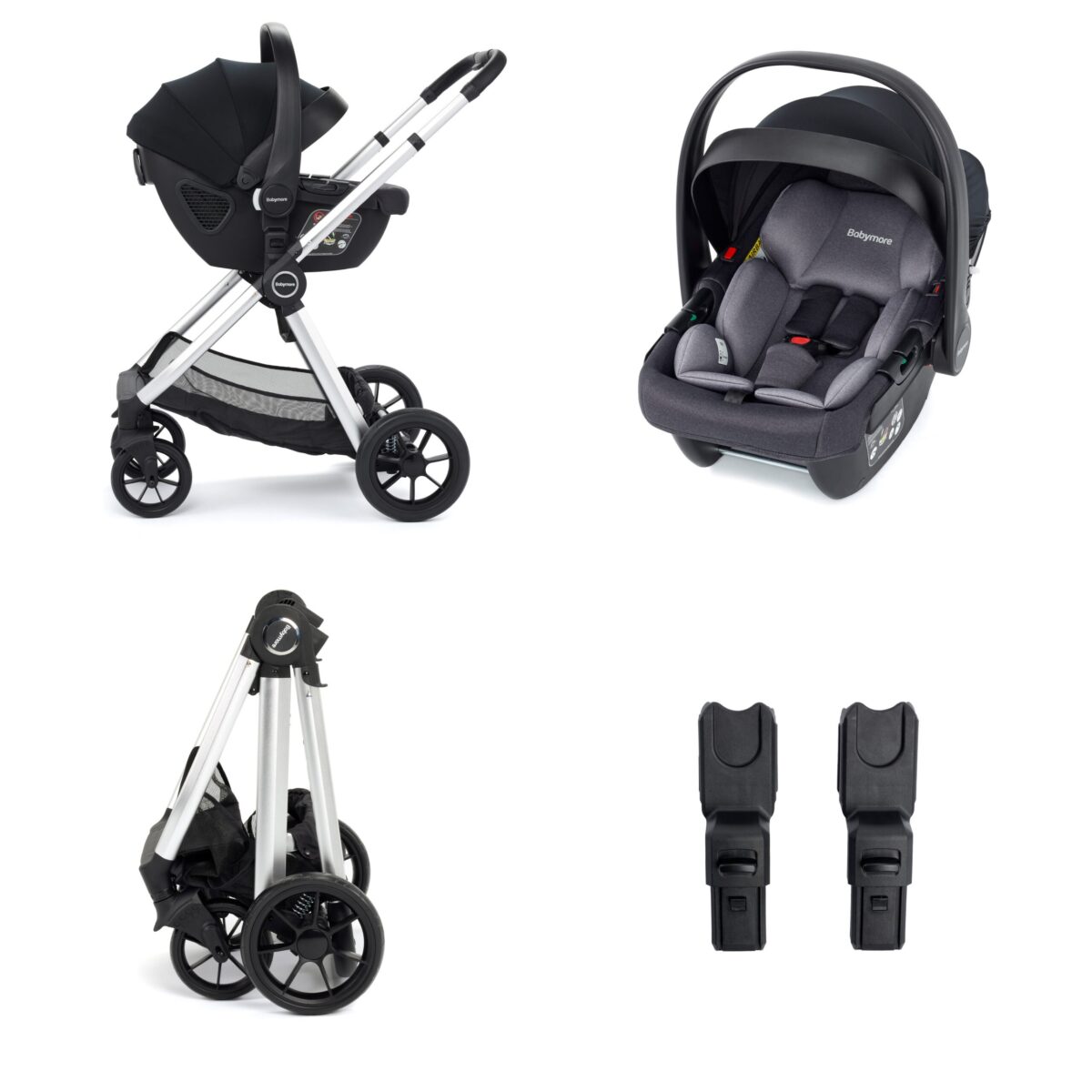 Babymore Mimi Travel System + Coco i-Size Car Seat - Silver - Image 2