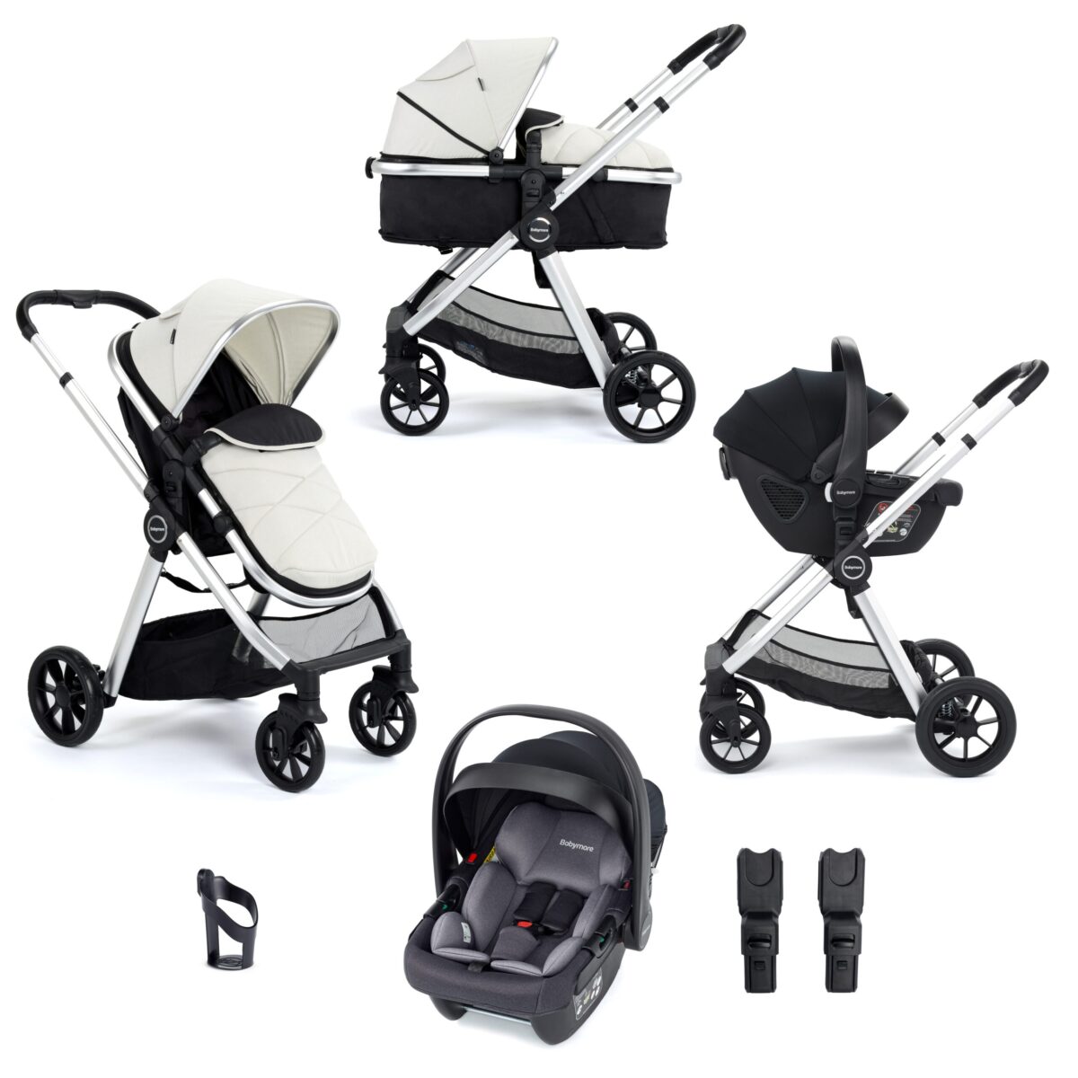 Babymore Mimi Travel System + Coco i-Size Car Seat - Silver
