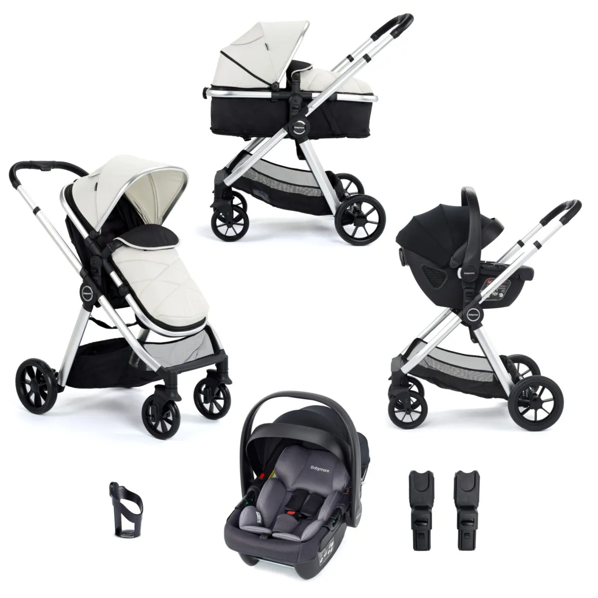 Babymore Mimi Travel System + Coco i-Size Car Seat - Silver