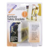 Retail packaging of Mommy's Helper Tip-Resistant Furniture Safety Brackets showing product contents and a child climbing a dresser.