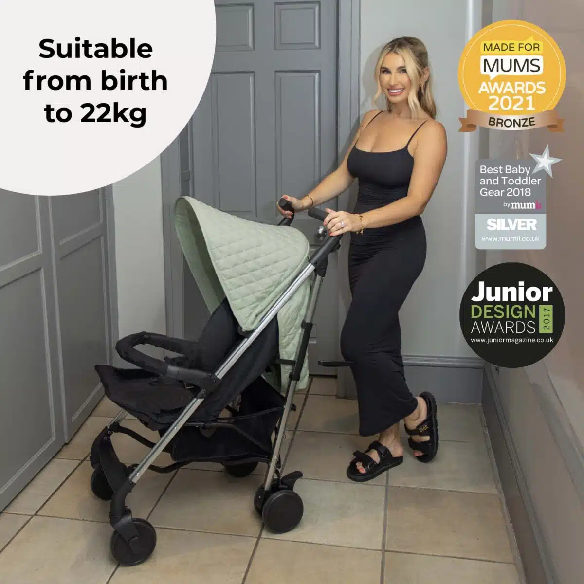 My Babiie MB51 Quilted Lightweight Stroller | Billie Faiers Sage - Image 3