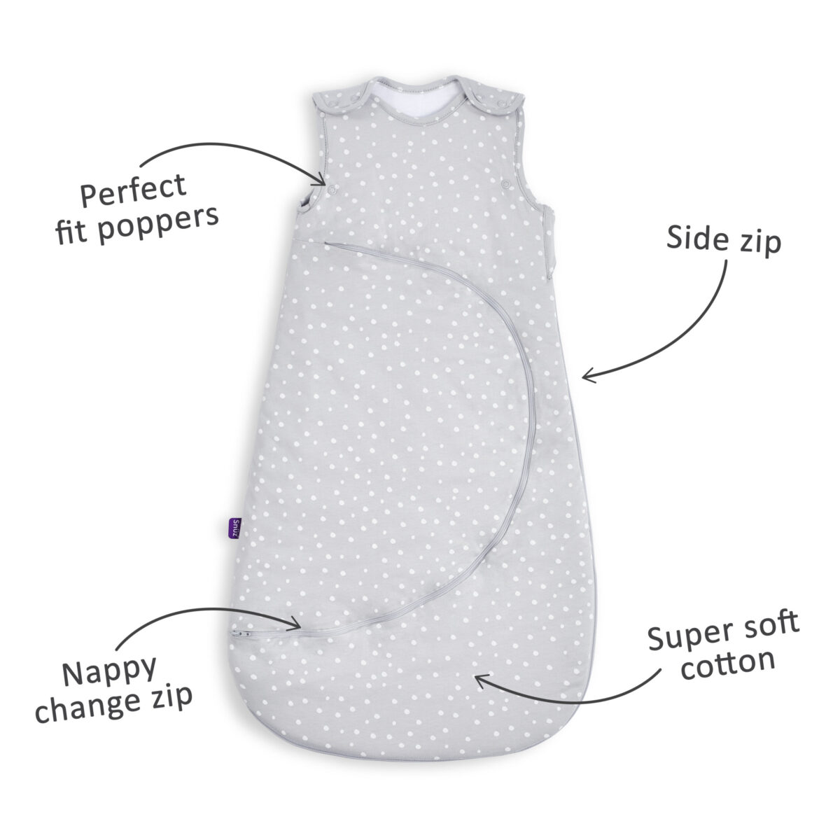 SnuzPouch Baby Sleeping Bag 0-6 Months - 2.5 Tog - White Spot - Image 3