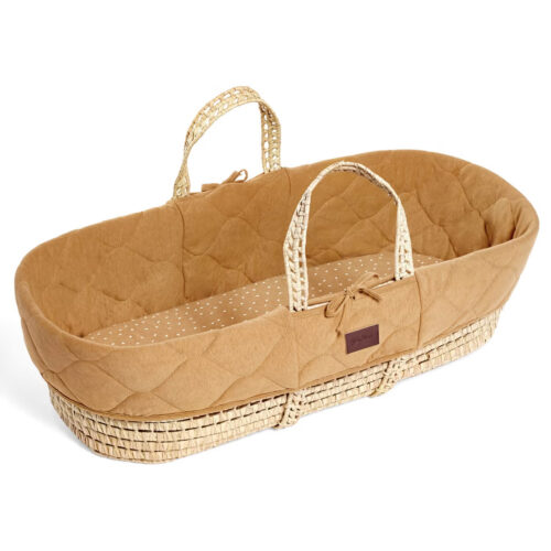 The Little Green Sheep Natural Quilted Moses Basket & Mattress - Honey