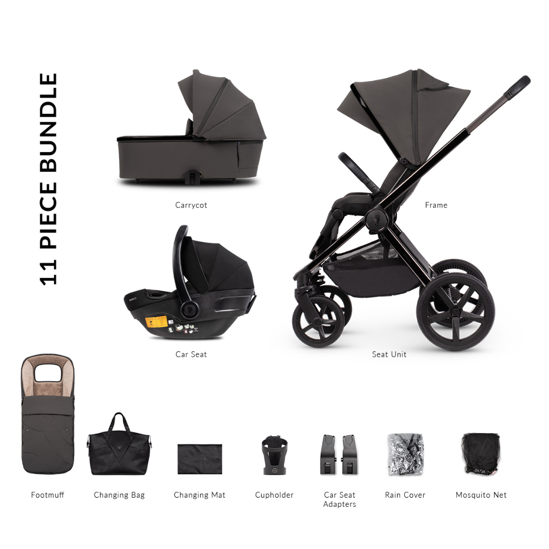 Venicci Upline SE Lava Pram 3in1 Travel System with Car Seat - All Black at Olivers Baby Care