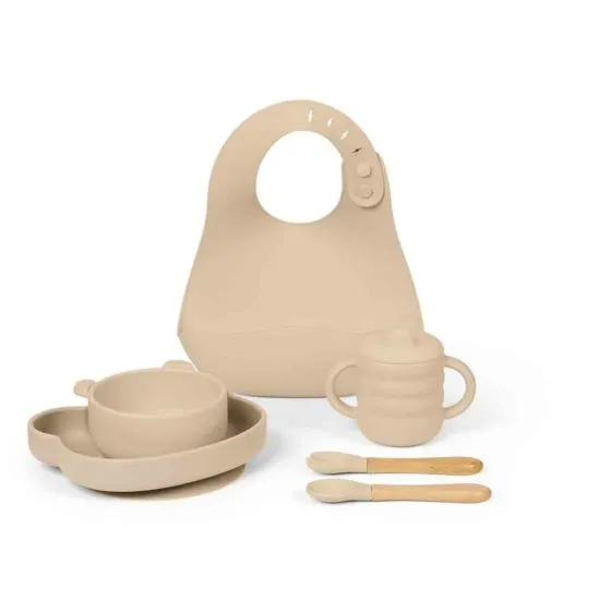 Ickle Bubba 6 Piece Silicone Feeding Set - Bear (Beige) from Olivers Baby Care