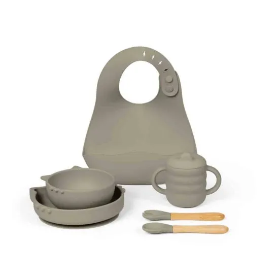 Ickle Bubba 6 Piece Silicone Feeding Set - Cat (Sage Green) from Olivers Baby Care