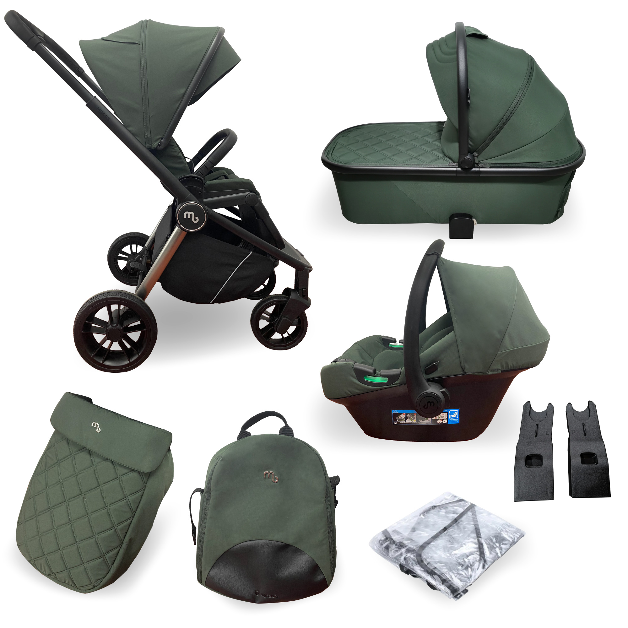 My Babiie MB450i 3 in 1 Travel System with i-Size Car Seat - Forest Green at Olivers Baby Care