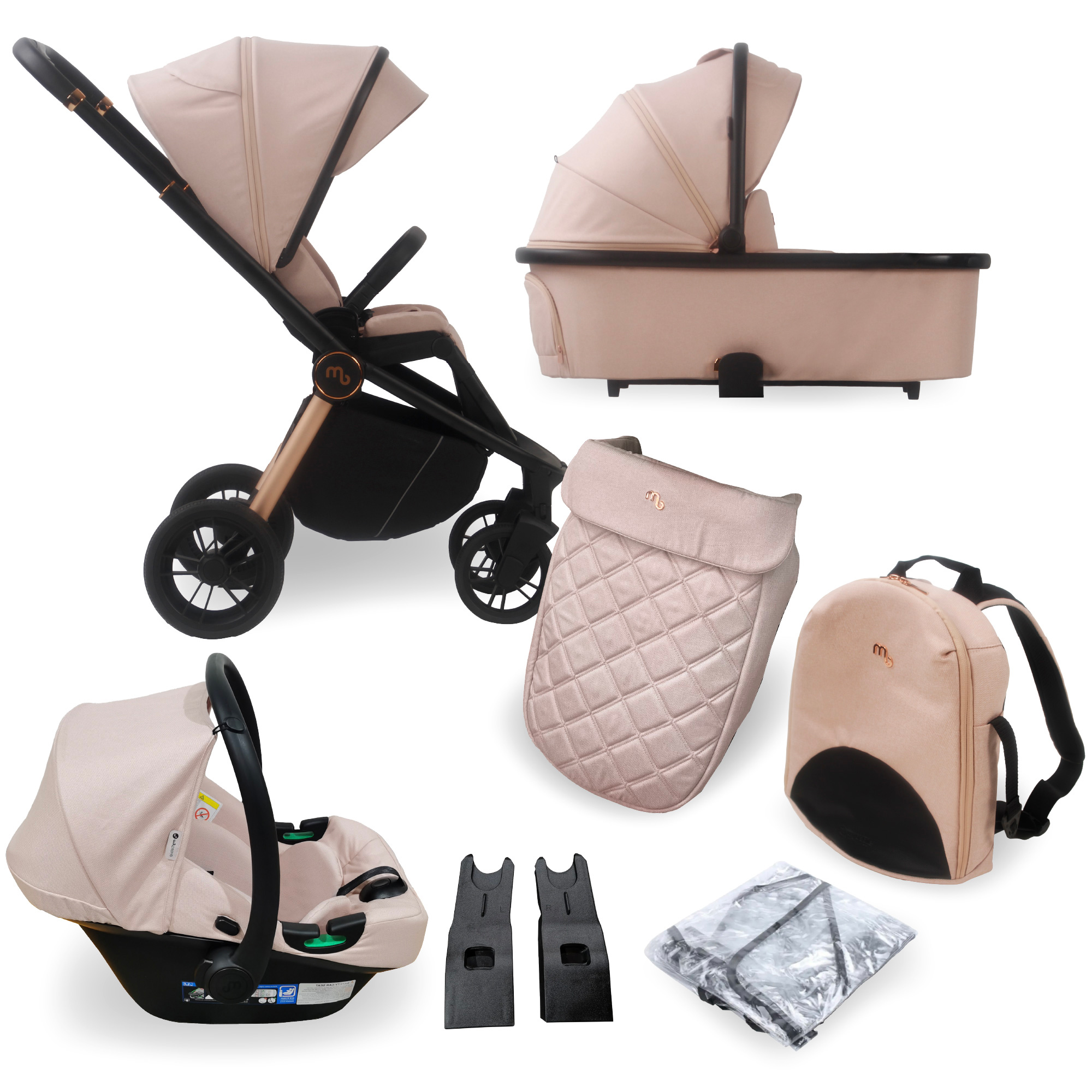 My Babiie MB450i 3 in 1 Travel System with i-Size Car Seat - Pastel Pink at Olivers Baby Care