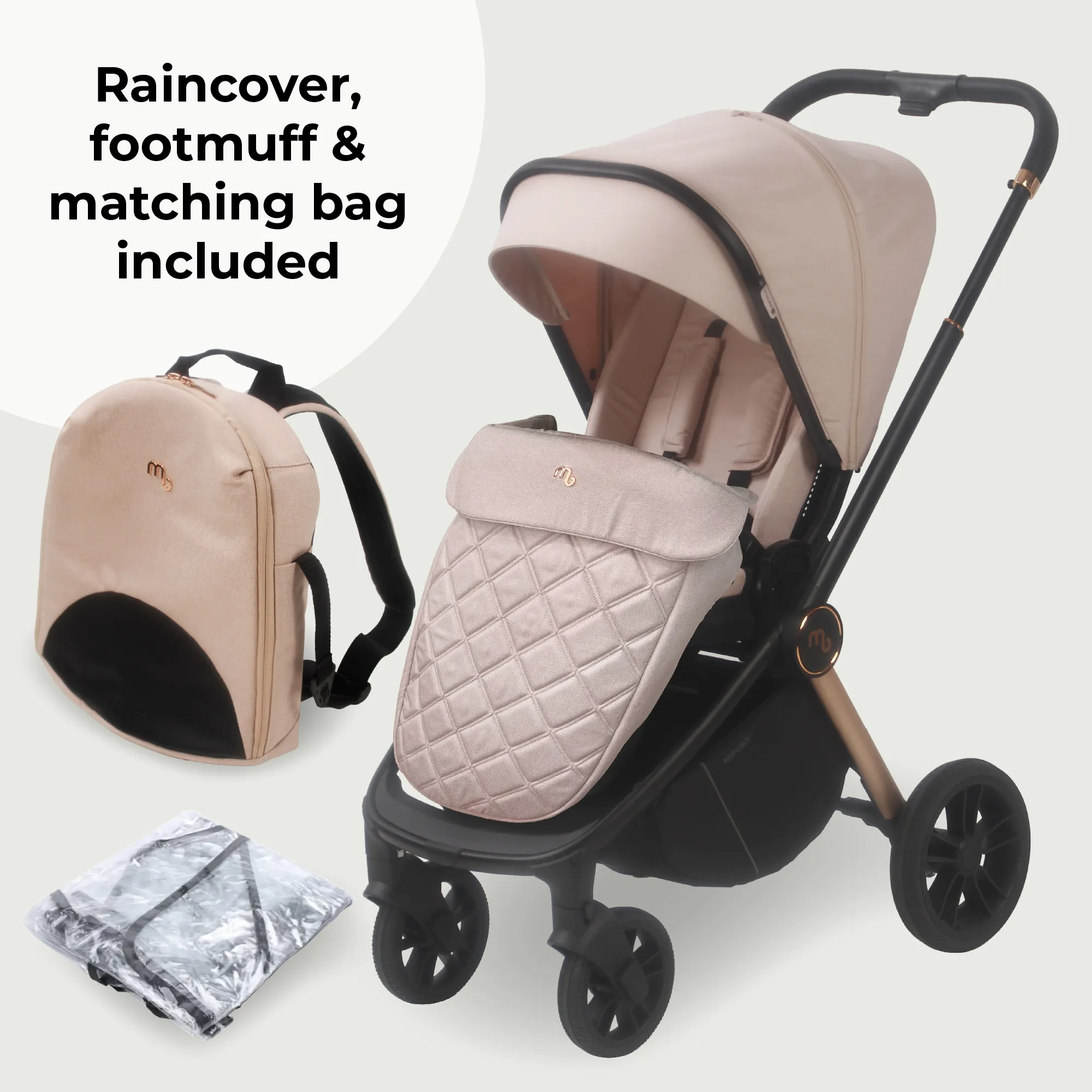 MyBabiie MB450i 3-in-1 Travel System Bundle Includes Pushchair, Carrycot  i-Size Car Seat Pastel Pink