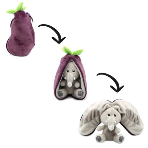 FliPetz Reset The Elephant Plush Eggplant Zip Up Soft Toy