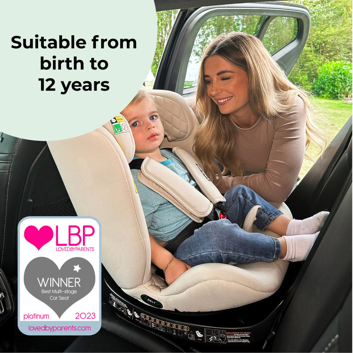 My Babiie MBCSSPIN i-Size (40-150cm) Spin Car Seat - Stone - Image 2