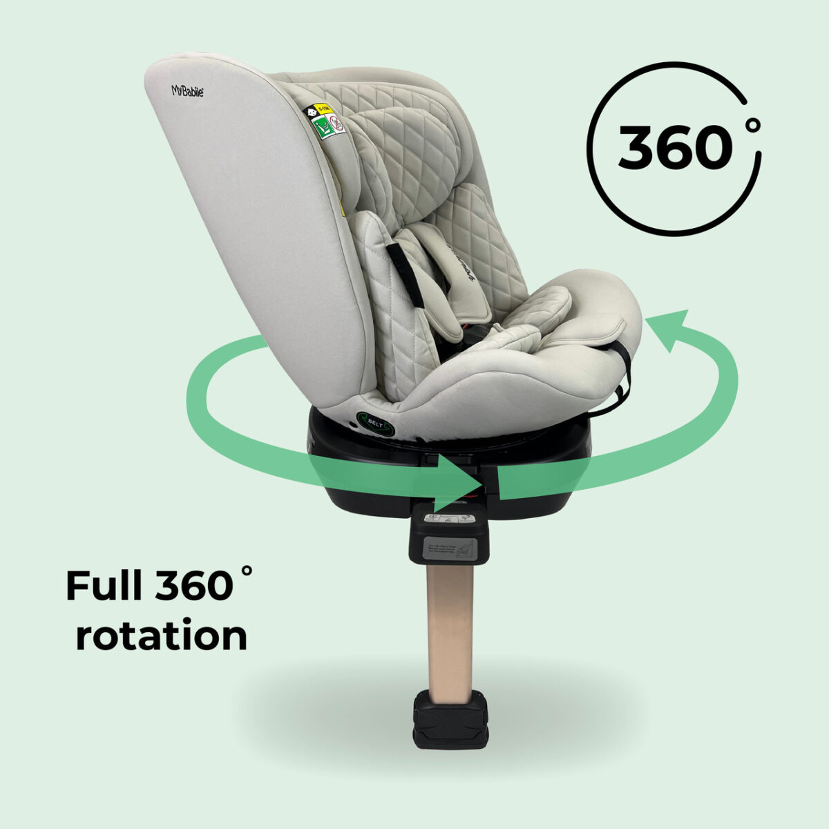 My Babiie MBCSSPIN i-Size (40-150cm) Spin Car Seat - Stone - Image 3