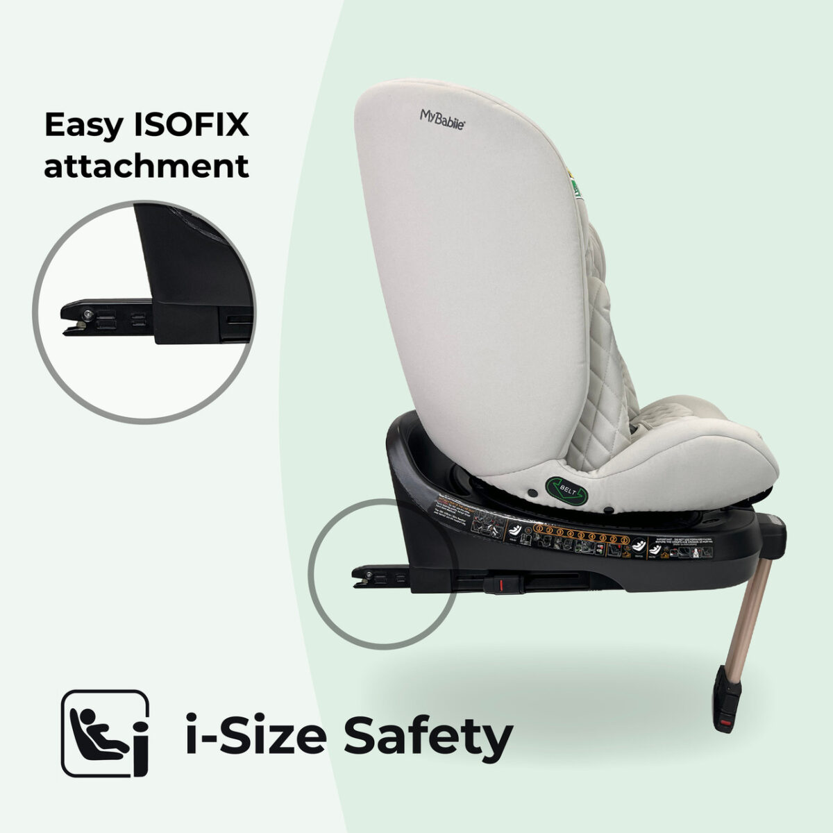 My Babiie MBCSSPIN i-Size (40-150cm) Spin Car Seat - Stone - Image 7