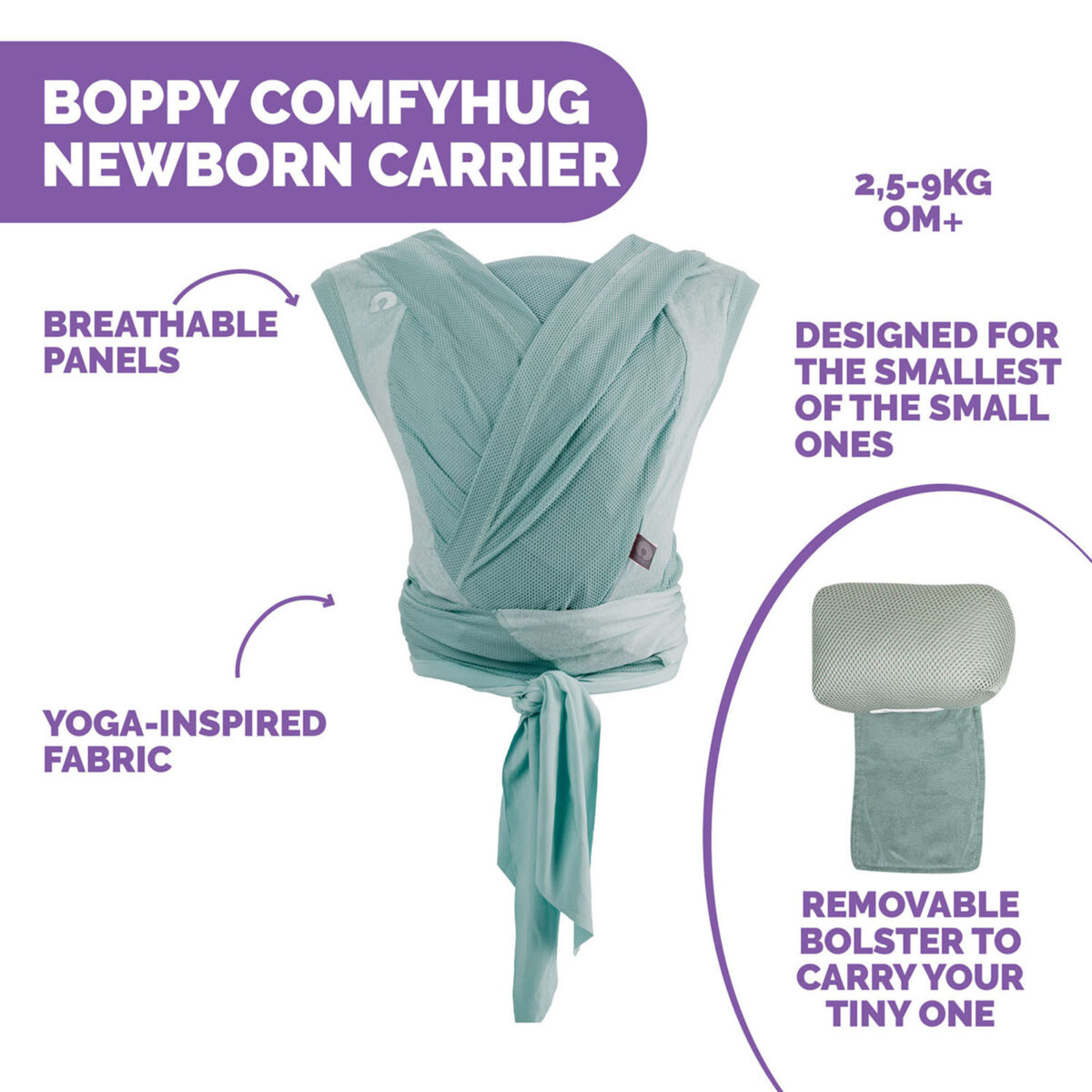 Chicco Boppy ComfyHug Baby Carrier - Silver/Green - Image 2