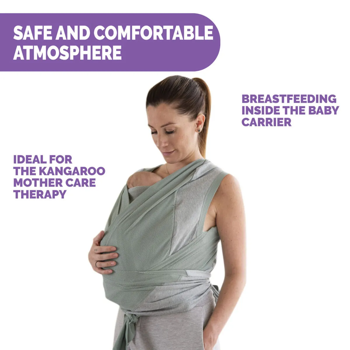 Chicco Boppy ComfyHug Baby Carrier - Silver/Green - Image 3