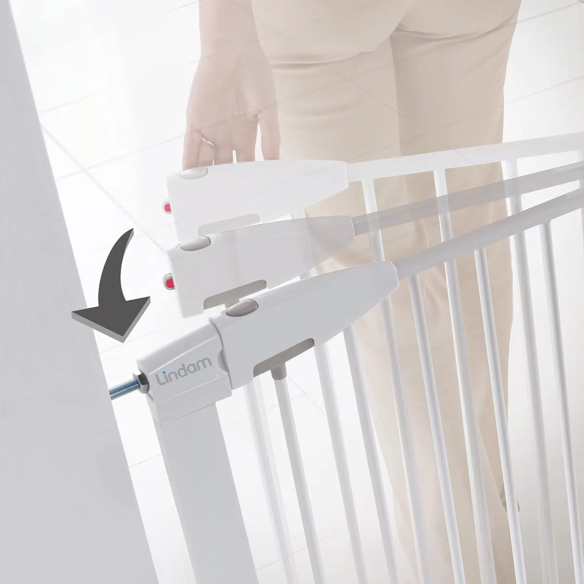 Lindam Sure Shut Ethos Stair Gate -73-79cm | Easy pressure Fit Install - White - Image 4