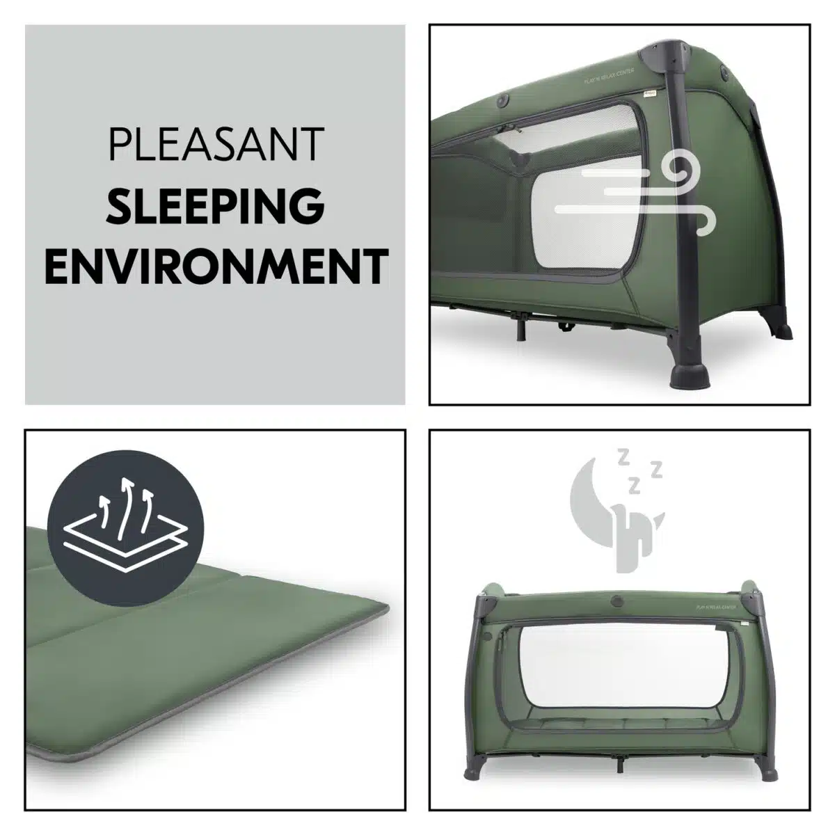 Hauck Play N Relax Centre Travel Cot - Olive Green - Image 3