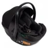 An infant car seat with a padded interior, harness system, and carrying handle for vehicle safety.