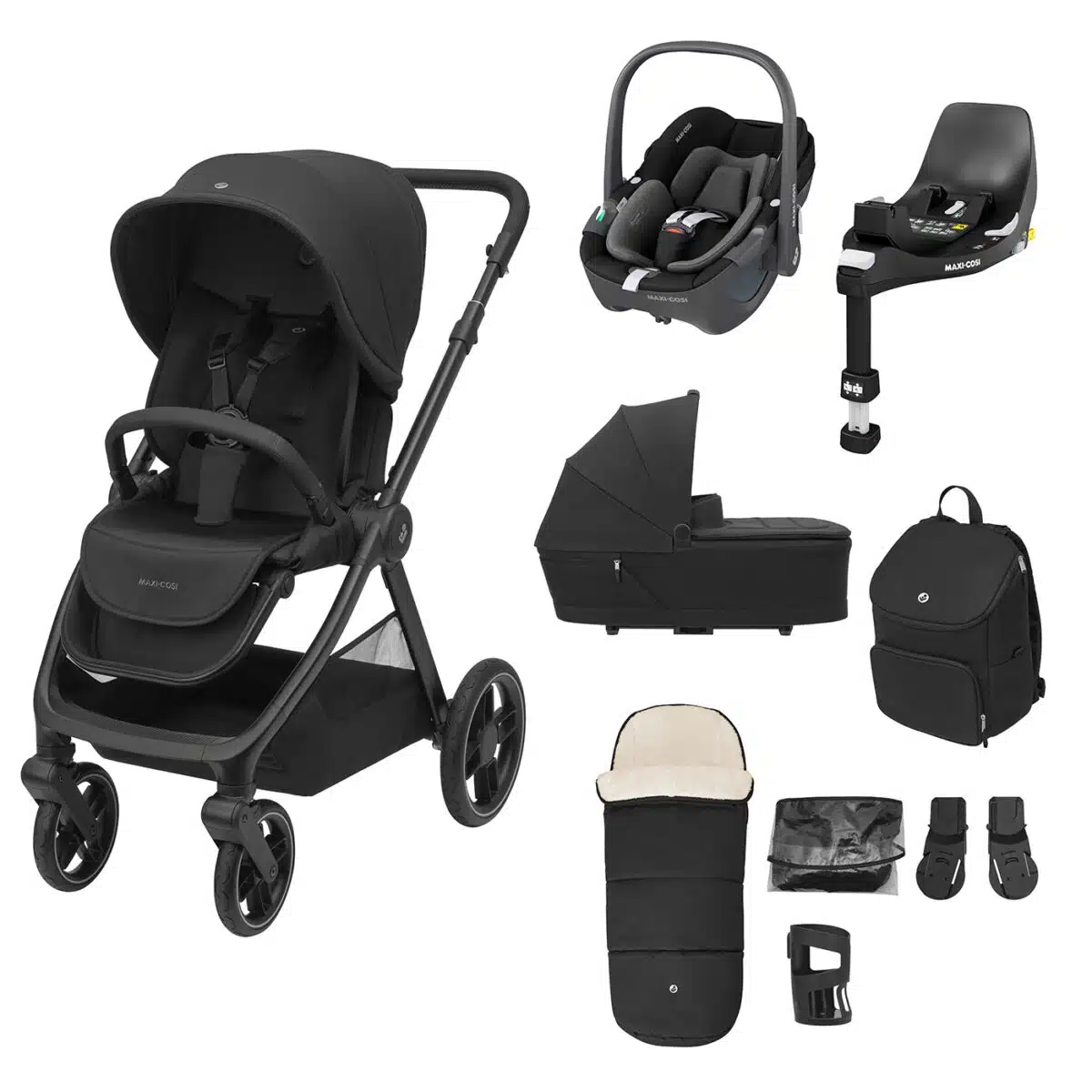 Maxi Cosi Oxford 9 Piece Travel System + Pebble 360 Car Seat & FamilyFix Base