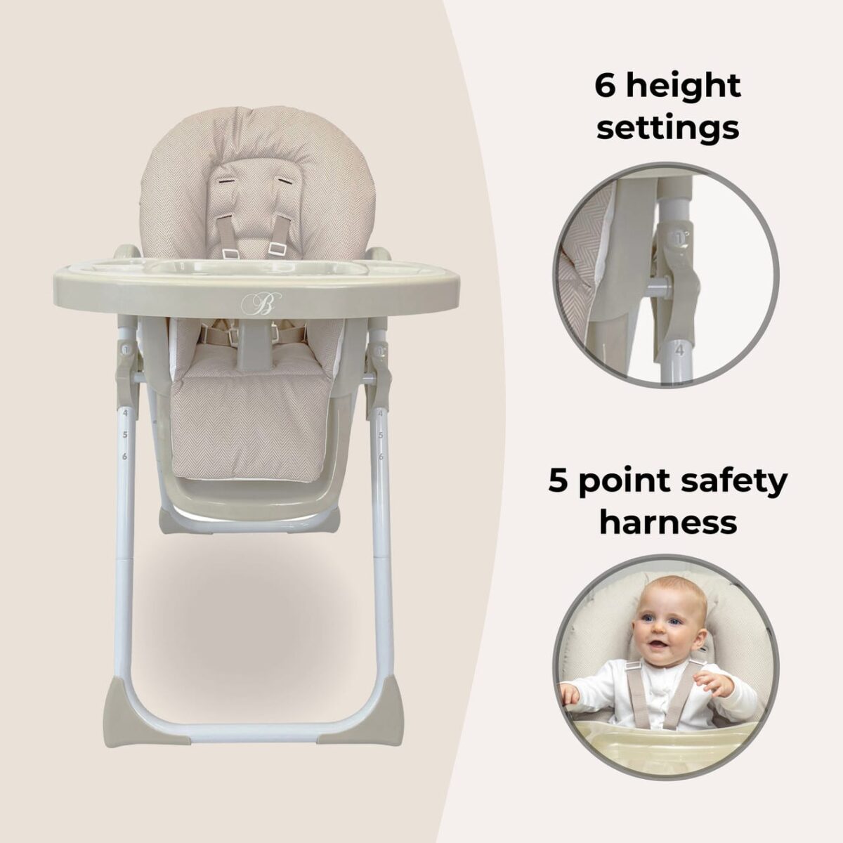 My Babiie MBHC8 Billie Faiers Premium Highchair  - Oatmeal Herringbone - Image 10