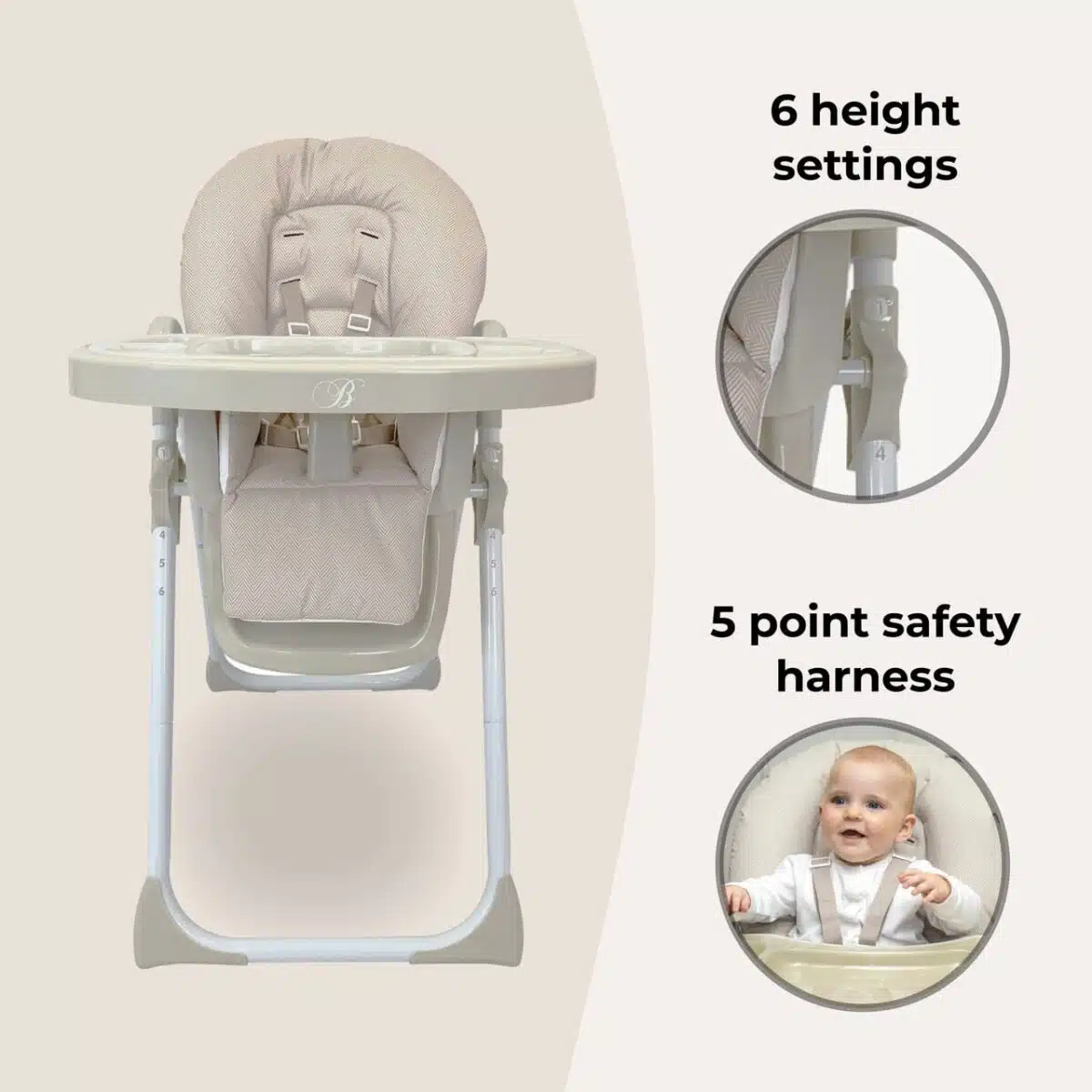 My Babiie MBHC8 Billie Faiers Premium Highchair  - Oatmeal Herringbone - Image 10