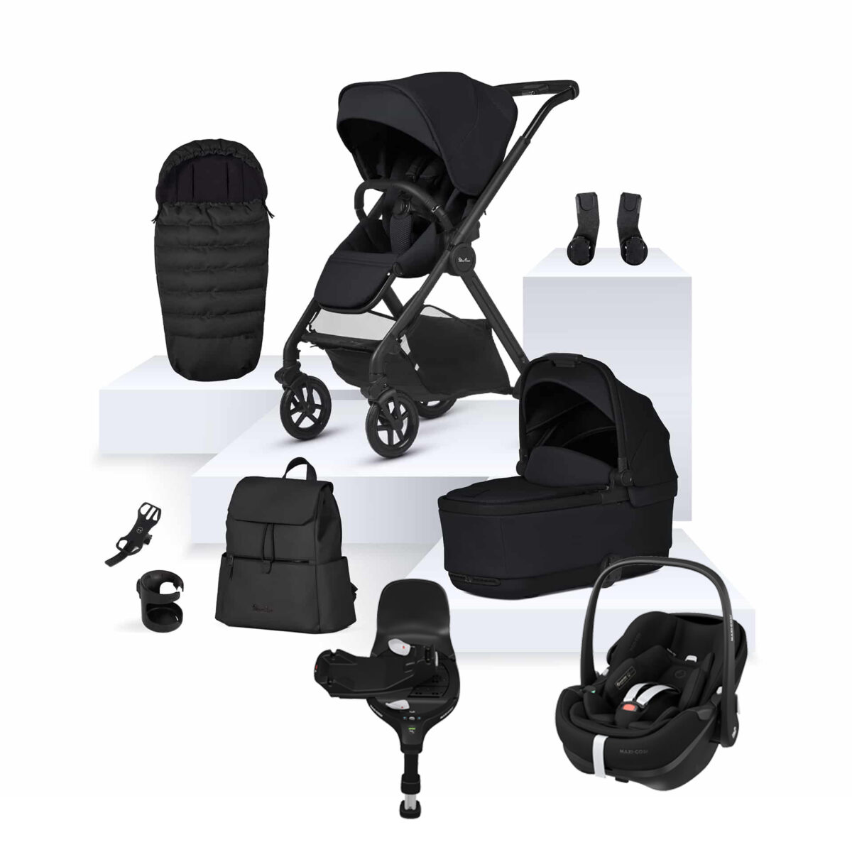 Silver Cross Reef 2 Ultimate Travel System Bundle with Maxi Cosi Pebble Pro 360 Car Seat and ISOFIX Base