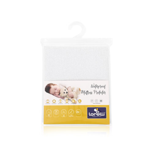 Lorelli Waterproof Mattress Protector in whte with clear packaging