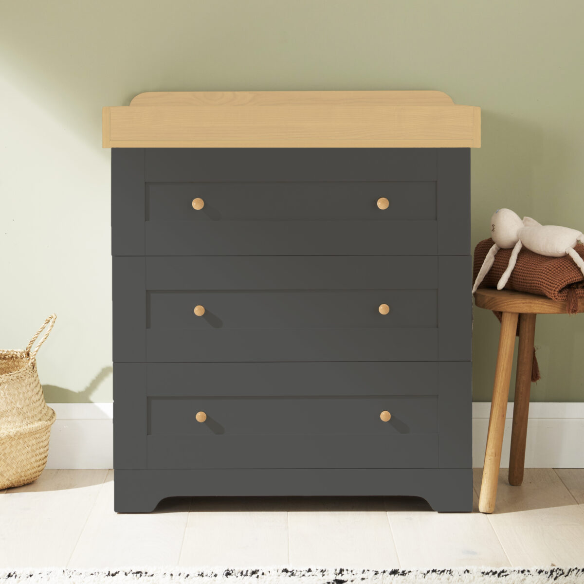 Tutti Bambini 3 Piece Rio Nursery Furniture Room Set with Cot Bed, Changing Unit & Wardrobe - Slate/Honey Oak - Image 6