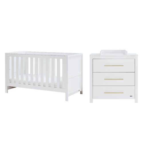 Tutti Bambini Tivoli 2 Piece Nursery Furniture Set Includes Cot Bed and Changing Unit - White