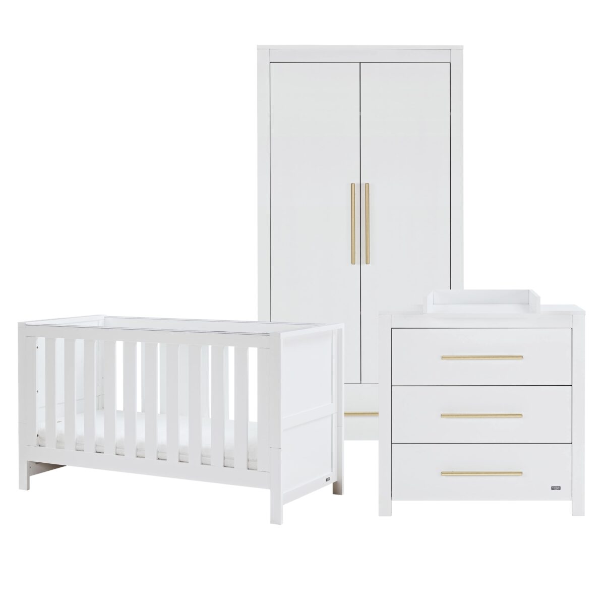 Tutti Bambini Tivoli 3 Piece Nursery Furniture Set Includes Cot Bed and Changing Unit - White