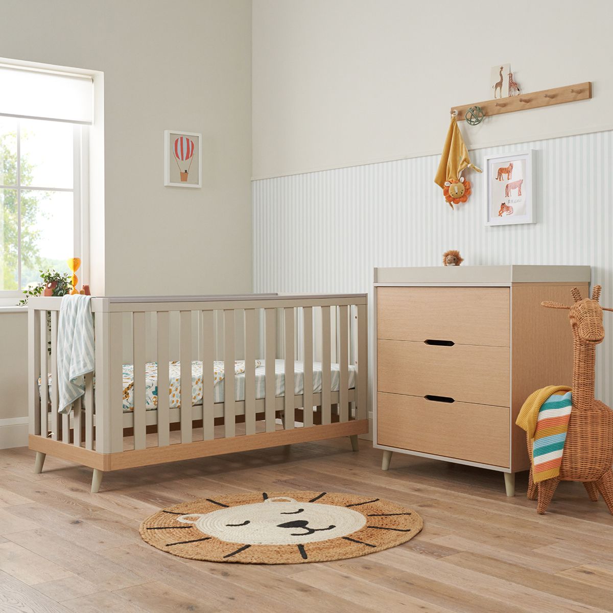 Tutti Bambini Hygge 2 Piece Nursery Furniture Set with Cot Bed & Chest Changer - Light Oak/ White Sand - Image 2