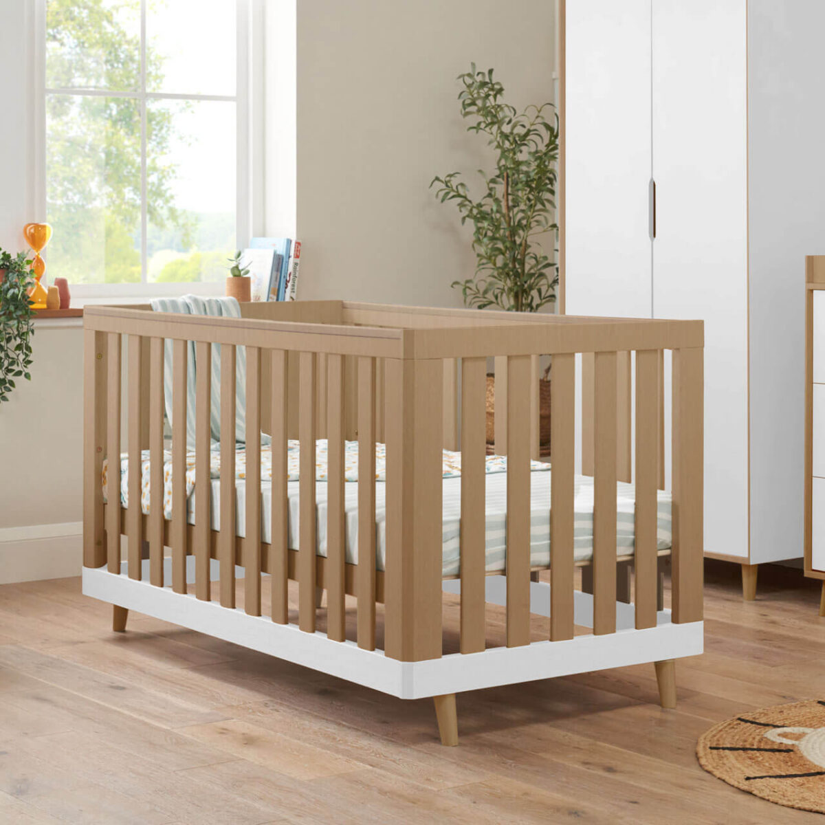 Tutti Bambini Hygge 2 Piece Nursery Furniture Set with Cot Bed & Chest Changer - White/Light Oak - Image 6